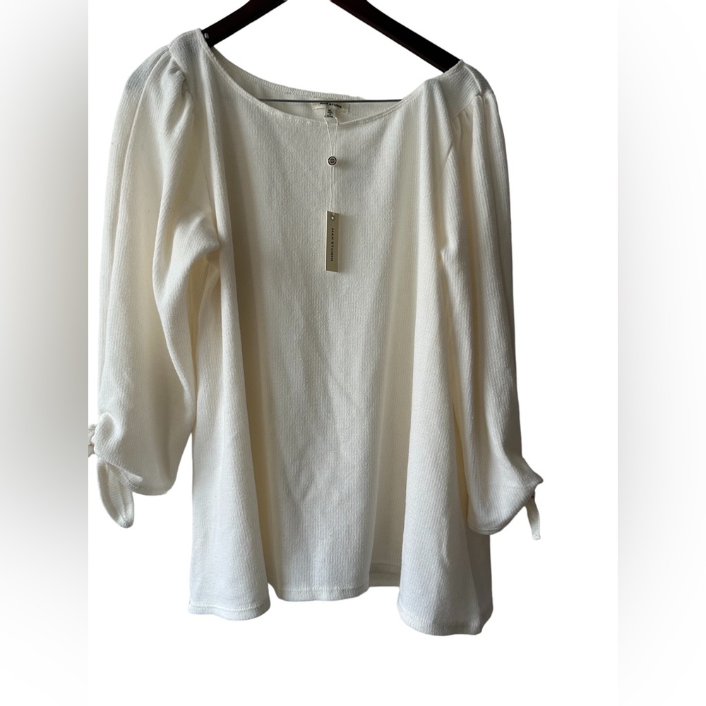 MAX STUDIO Rib Tie Long Sleeve White Sweater. Size XL